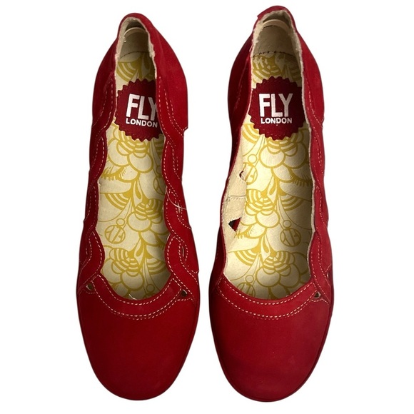 Fly London 6.5 Red Suede Mary Jane Comfort Tomato Girl Feminine Wedge Shoes - Picture 3 of 13